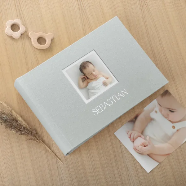 Linen Traditional Baby Photo Album, Photo Window