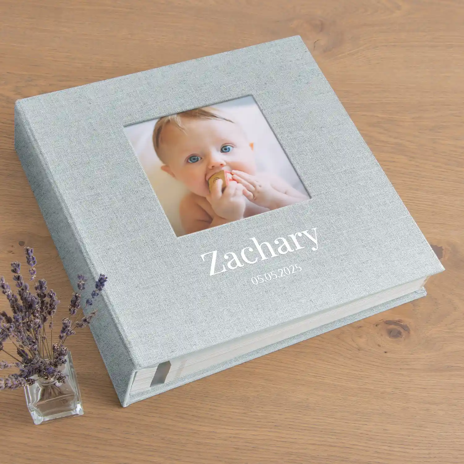 Linen Baby Self Adhesive Photo Album, Photo Window - Image 2