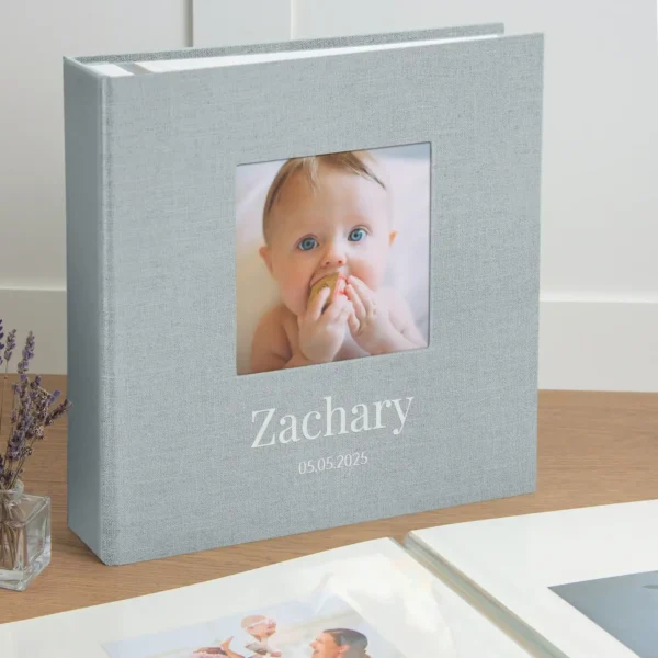 Linen Baby Self Adhesive Photo Album, Photo Window