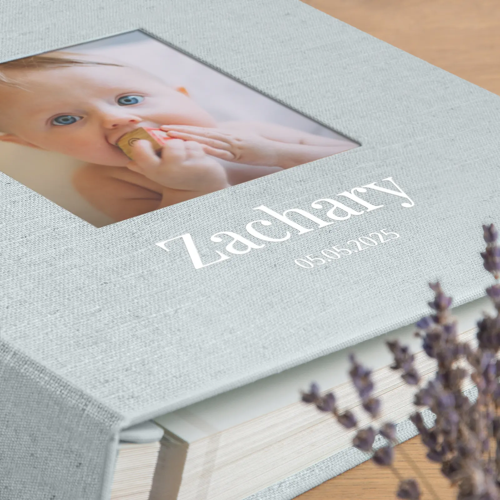 Linen Baby Self Adhesive Photo Album, Photo Window - Image 3