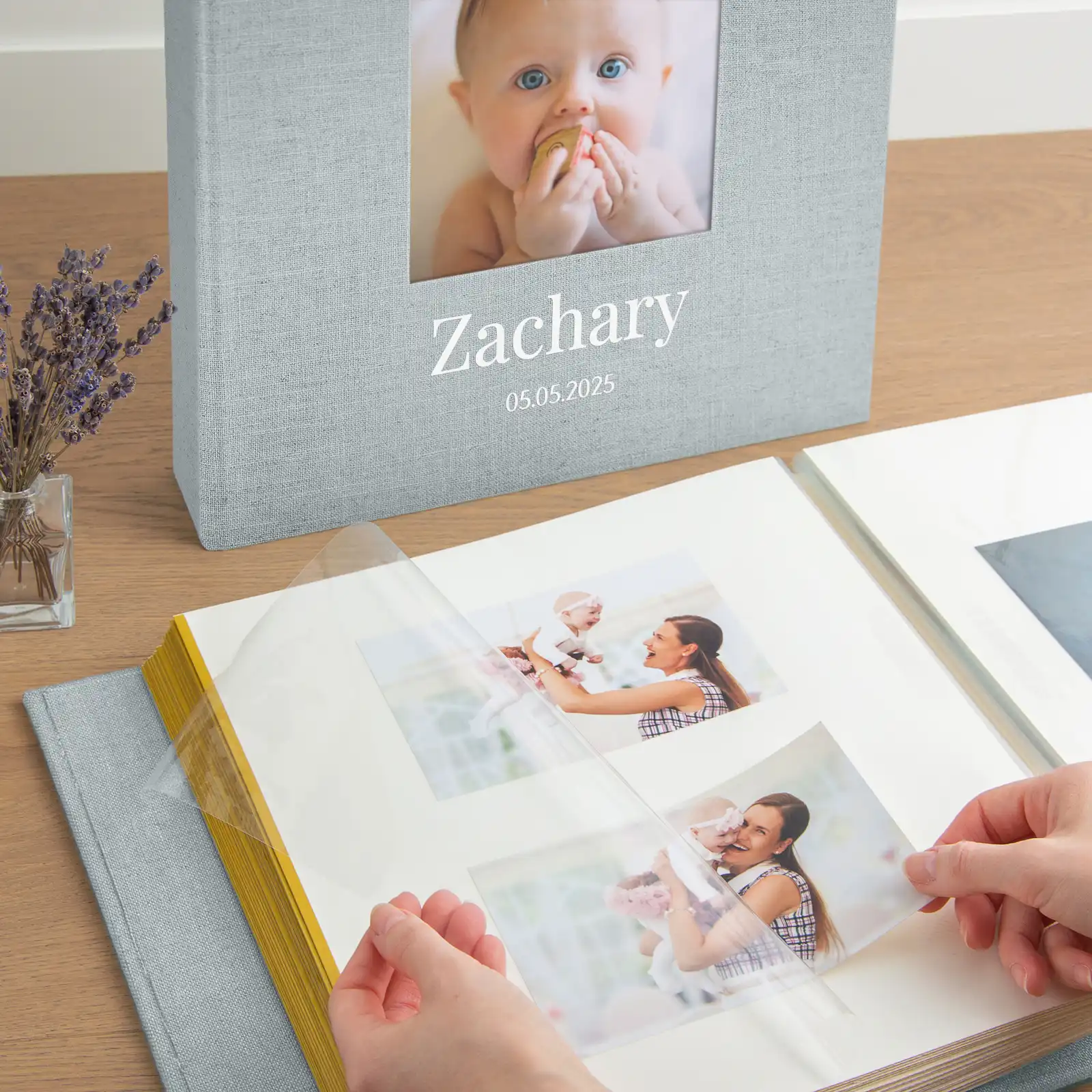 Linen Baby Self Adhesive Photo Album, Photo Window - Image 4
