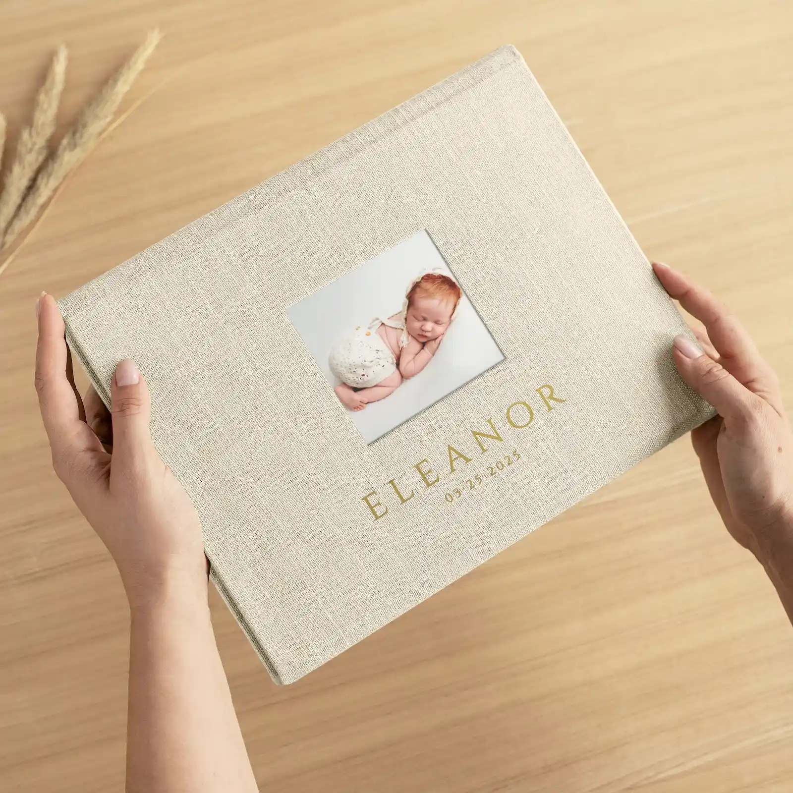 Linen Baby Keepsake Box, Photo Window, Magnet Closure - Image 3