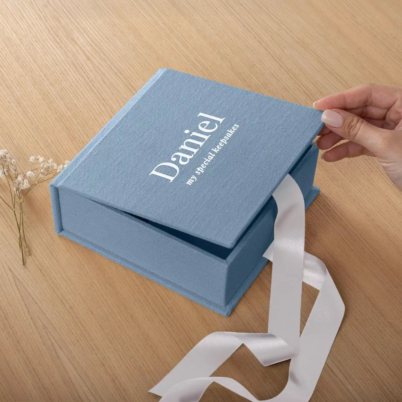 Linen Baby Keepsake Box with Ribbon Closure - Image 3