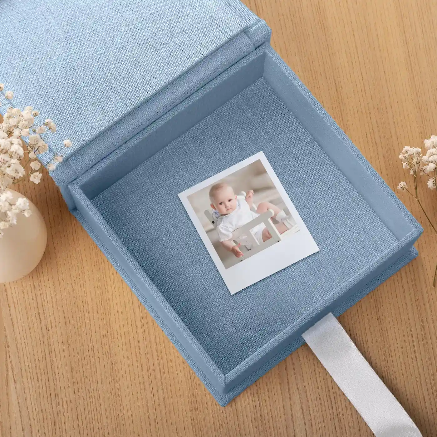 Linen Baby Keepsake Box with Ribbon Closure - Image 4