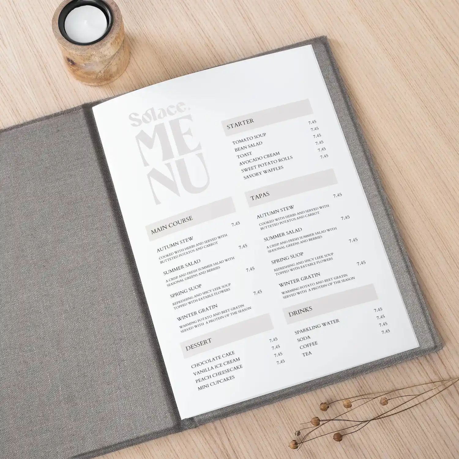 Linen Menu Book with Elastic Band - Image 4