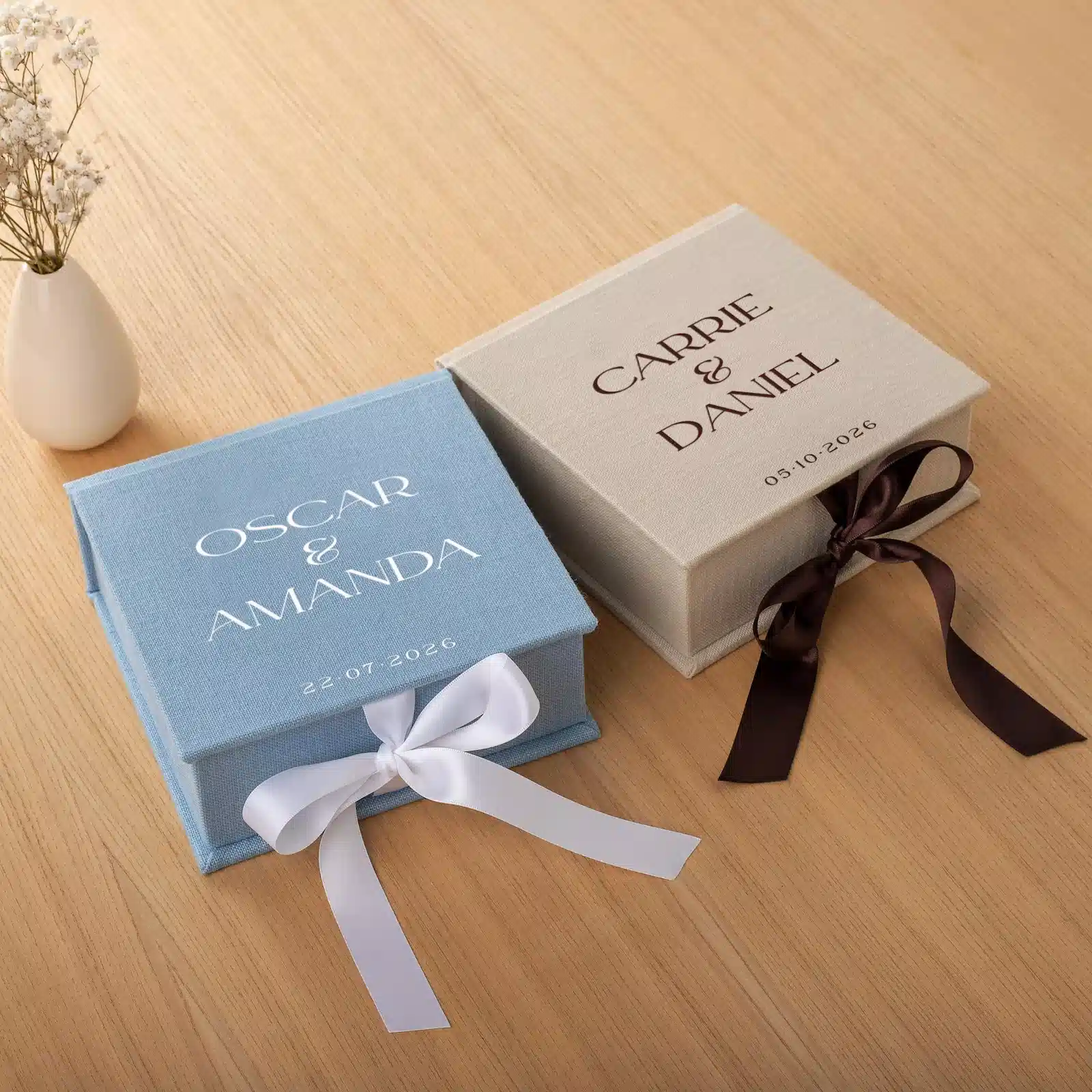 Linen Photo Box with USB Slot, Ribbon Closure - Image 4