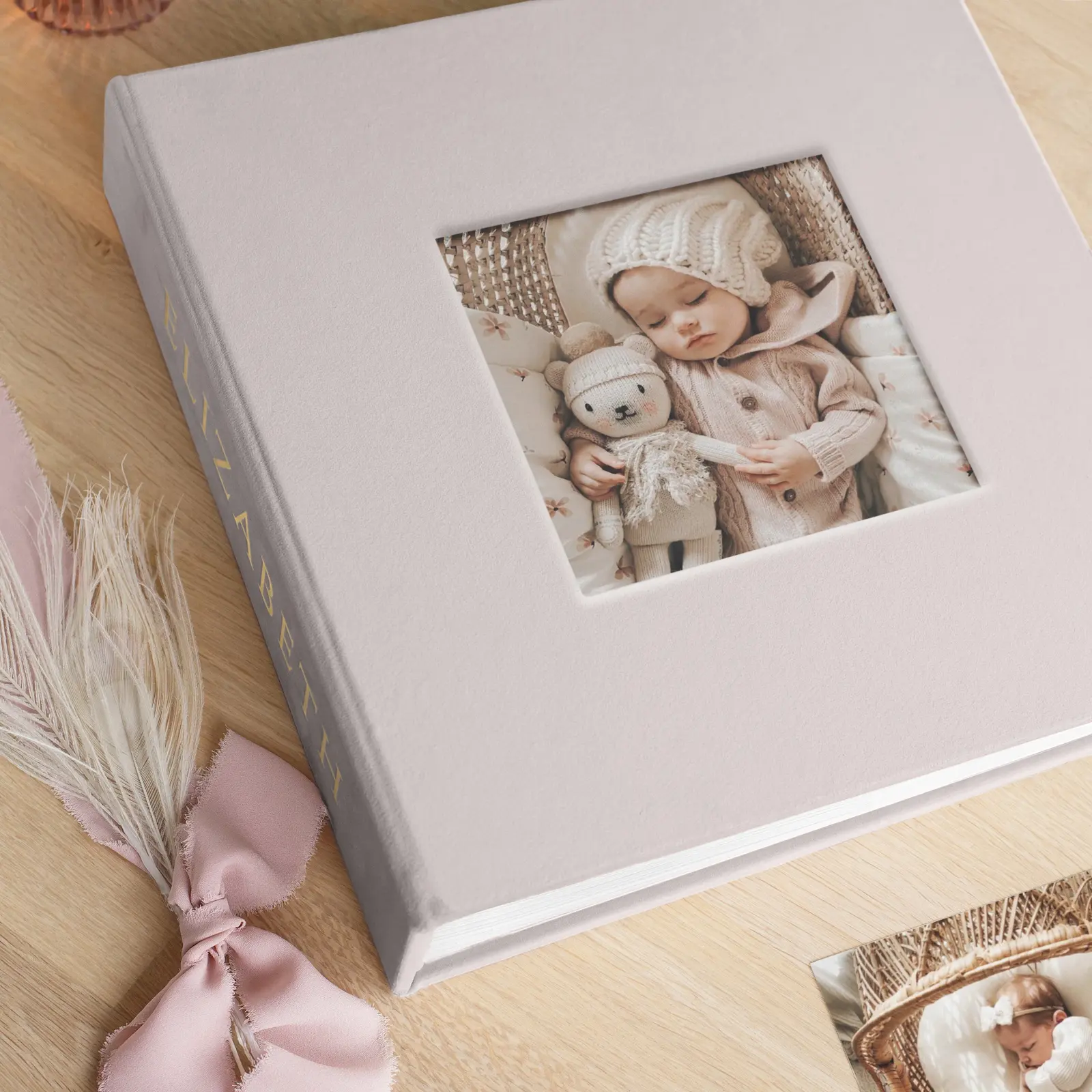 Velvet Baby Slip In Photo Album for 8x10 Photos, Photo Window - Image 2