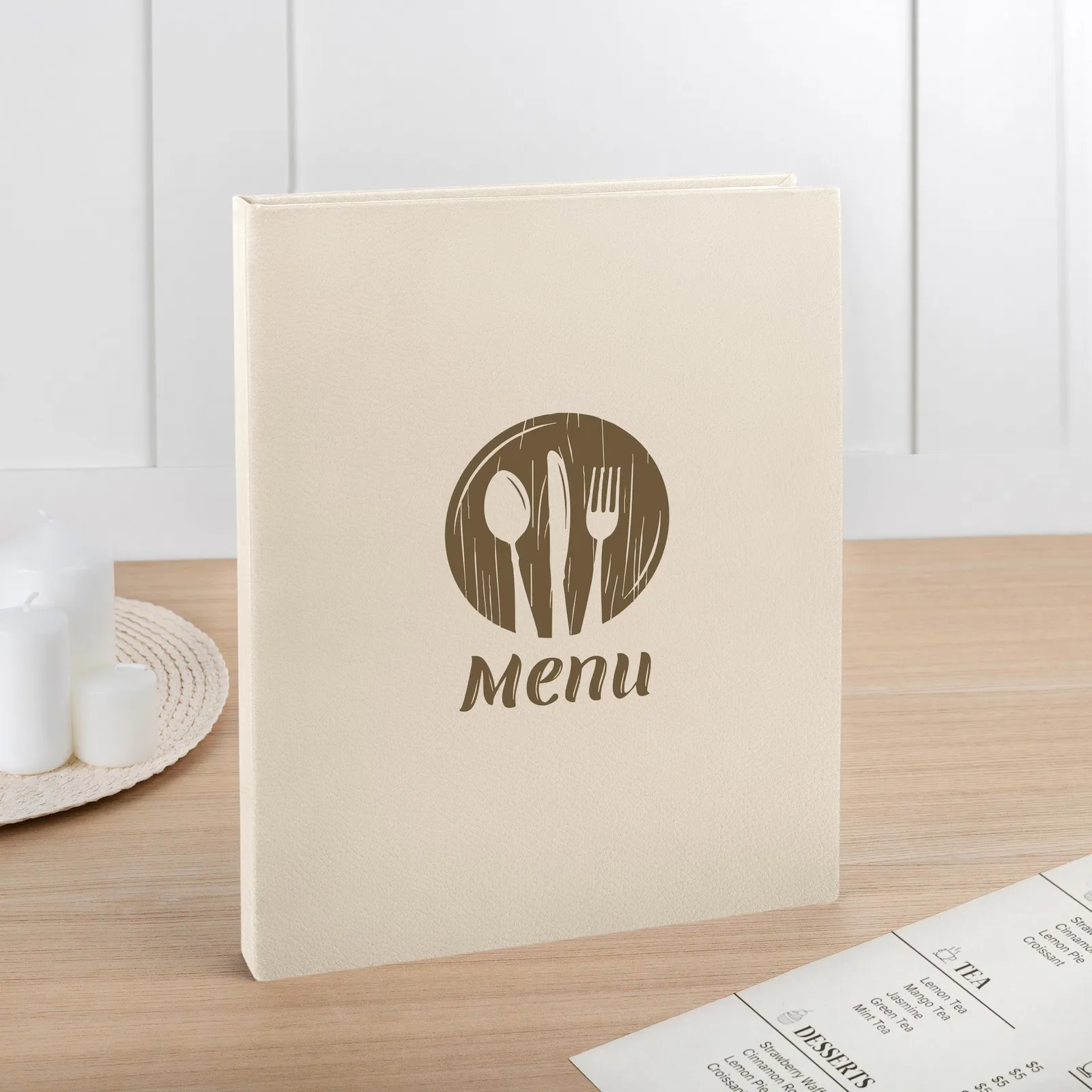 Custom Eco Leather Menu Book, UV